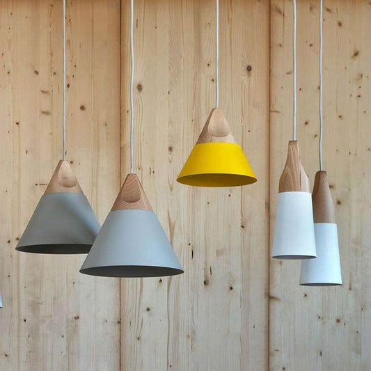 Modern Novelty Pendant Lights Colorful Restaurant Bar Lamps Simple Nordic Style Wood Iron Paint Process e27