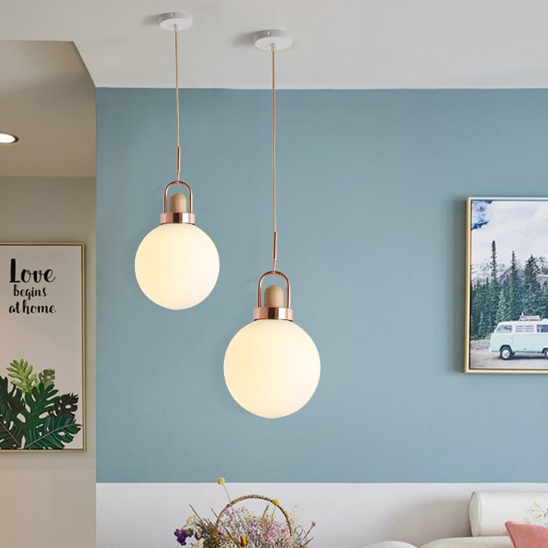 Solid Wood Chandelier Nordic Retro Minimalist Restaurant Shop Bar Bedroom Bedside Balcony Ball Glass Cover