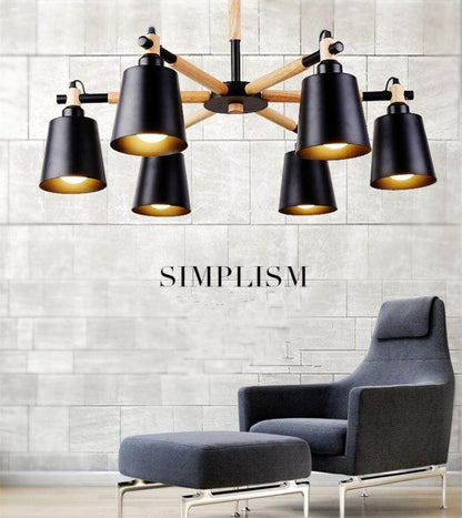 Nordic Creative Simple 3/6/8 Heads Solid Wood LED Pendant Light White Black Color Iron+Solid Wood E27 Holder Modern Ceiling Lamp