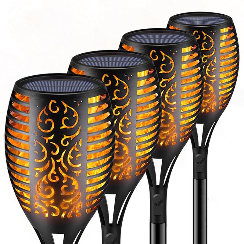 33/96 LED Solar Flame Lamp Outdoor Torch Lights Safety Waterproof Light Flicker Lights for Garden Decoration Automatic On Dusk
