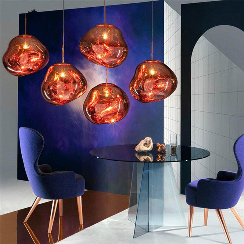 Modern 30/40cm Red Silver Gold Melt Glass Pendant Lamp Lava Irregular Creative Designer Hang Lamp For Living Room Bedroom