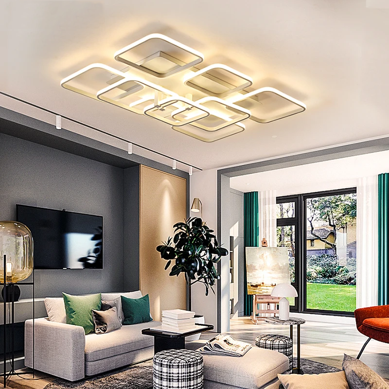 Grey White Rectangle Shape Modern LED Ceiling Lights For Living Room Bed Room Studio Lighting Creative Modern Ceiling Lamp