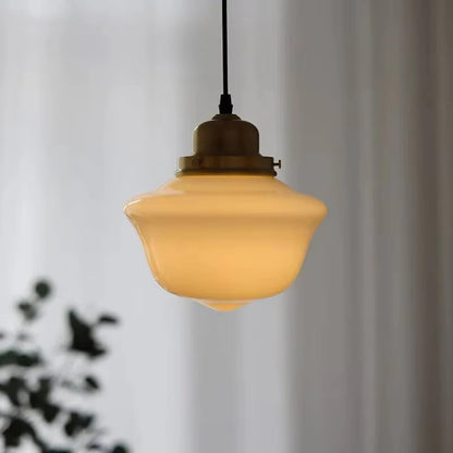 American Retro Pendant Light - Milky Glass & Brass Vintage Ceiling Fixture for Bedroom Bar Cafe Cream Chandelier