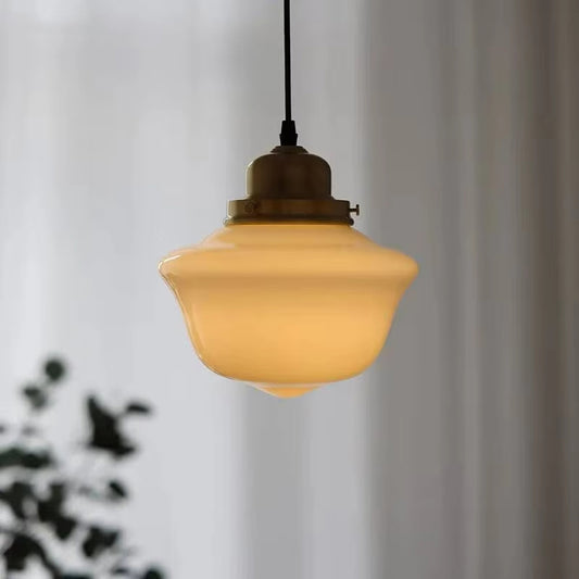 American Retro Pendant Light - Milky Glass & Brass Vintage Ceiling Fixture for Bedroom Bar Cafe Cream Chandelier