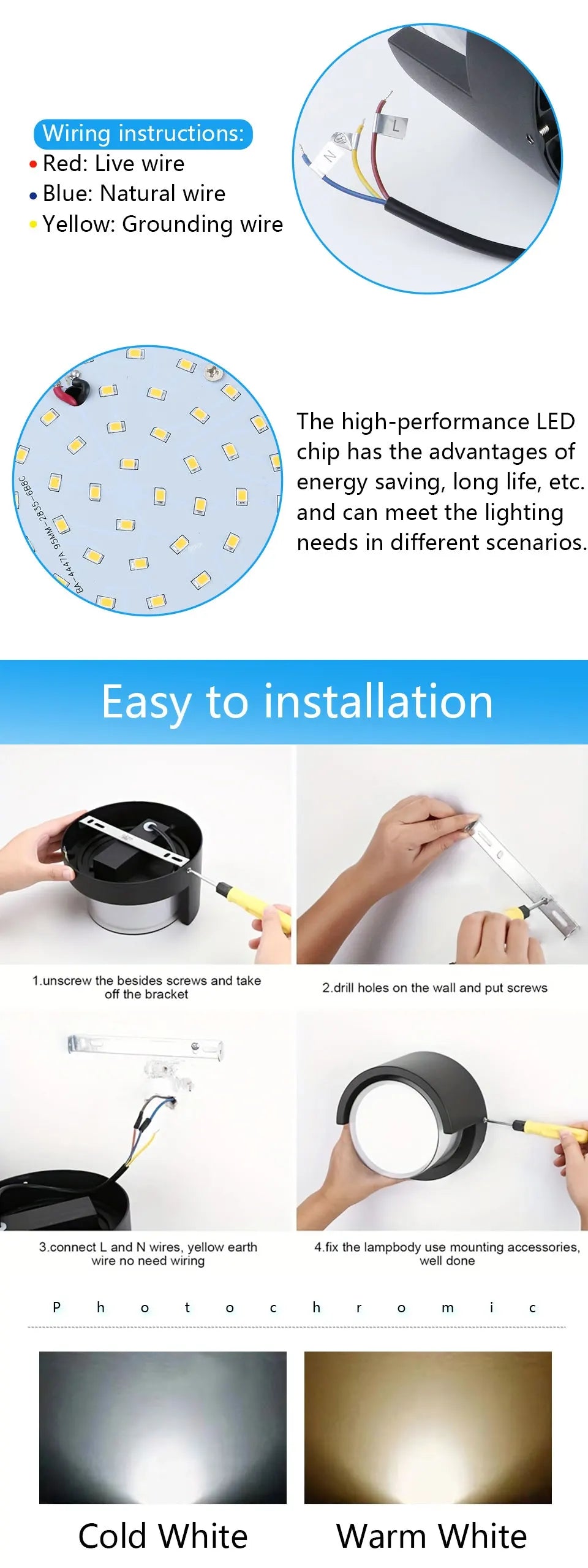 LED Wall Lamp Lighting Radar Motion Sensor 6/12W Suitable For Indoor Outdoor Home Decoration