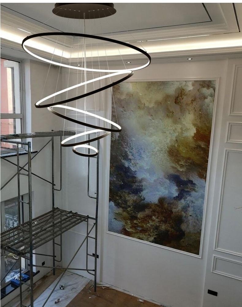 Modern LED Pendant Lights For Living Dining Room White Golden Coffee Black Circle Rings Aluminum Body Lamp Fixtures Home Lamp