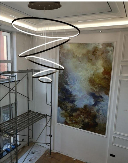 Modern LED Pendant Lights For Living Dining Room White Golden Coffee Black Circle Rings Aluminum Body Lamp Fixtures Home Lamp