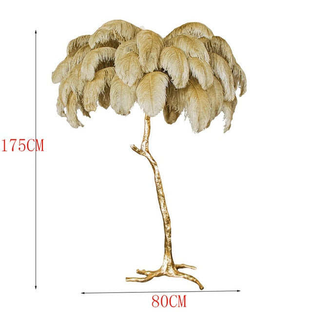 Nordic Luxury Ostrich Feather LED Floor Lamp Copper Brass/Resin Floor Light Art Deco Floor Lamps for Living Room Standing Light