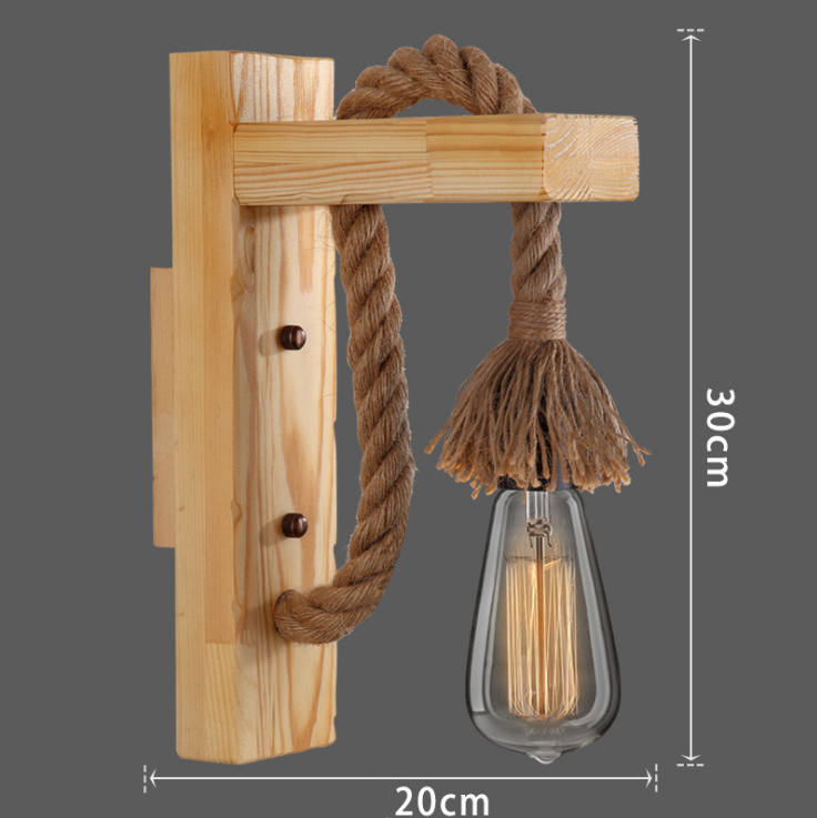 Vintage Wood Hemp Rope Wall Lamps Fixture Retro Hallway Bedside Loft Light Luminaire Industrial