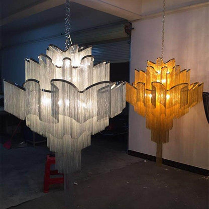 Modern Luxury Silver Gold Aluminium chain fringed Pendant Lamp Luxury Stair Pendant Hanging Light for Home Hotel Decoration