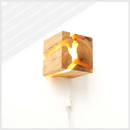 Wood Resin Square Wall Lamp Cracked Wood Grain Wall Lamp Corridor Square Wood Art Dining Bar Bedside Lamp