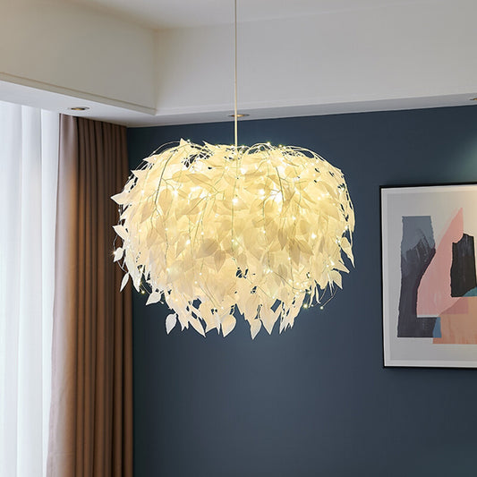 White Leaves Warm LED Light Atring Bedroom Restaurant Guest art Atmosphere Pendant Light Modern Studio Gallery Lighting Fixture