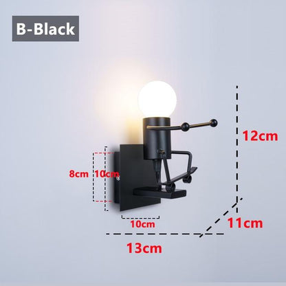 Modern Cartoon Doll Wall Light Fixtures LED Creative Mounted Iron  Bedside Sconce Lamp for Kids Baby Room Living Room ZBD0008