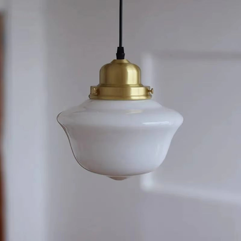 American Retro Pendant Light - Milky Glass & Brass Vintage Ceiling Fixture for Bedroom Bar Cafe Cream Chandelier