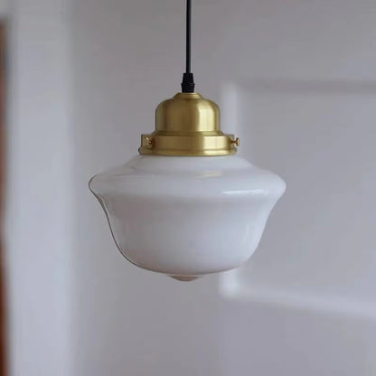 American Retro Pendant Light - Milky Glass & Brass Vintage Ceiling Fixture for Bedroom Bar Cafe Cream Chandelier