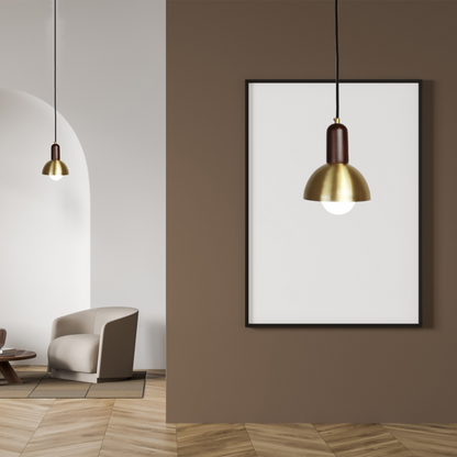 Brass Round Ball Pendant Fixture LED Vintage Hanging Lamp Copper Walnut Wood Lighting Fabric Wire Pendant Lamp