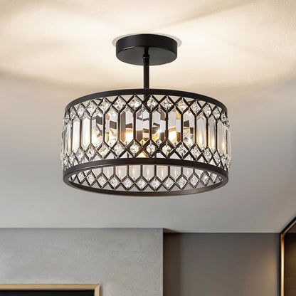 Modern Small Black Crystal Ceiling Light Dimmable High Ceiling Hallway Crystal Ceiling Light