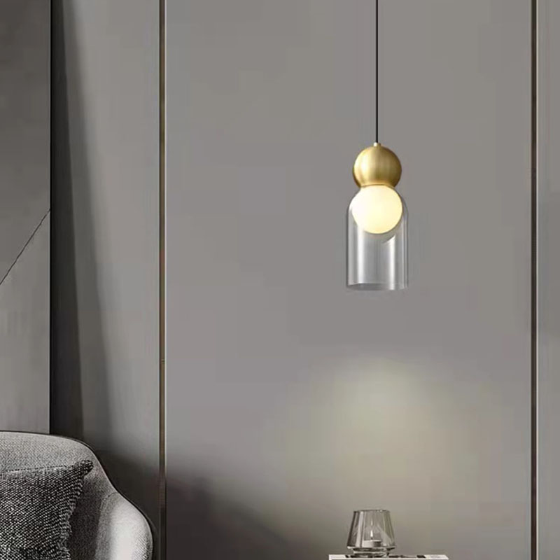 Modern Gray Clear Glass Pendant Lights Brass Bedroom Bedside Dining Room Hanging Lamp E27 Bulb Wire Adjustable