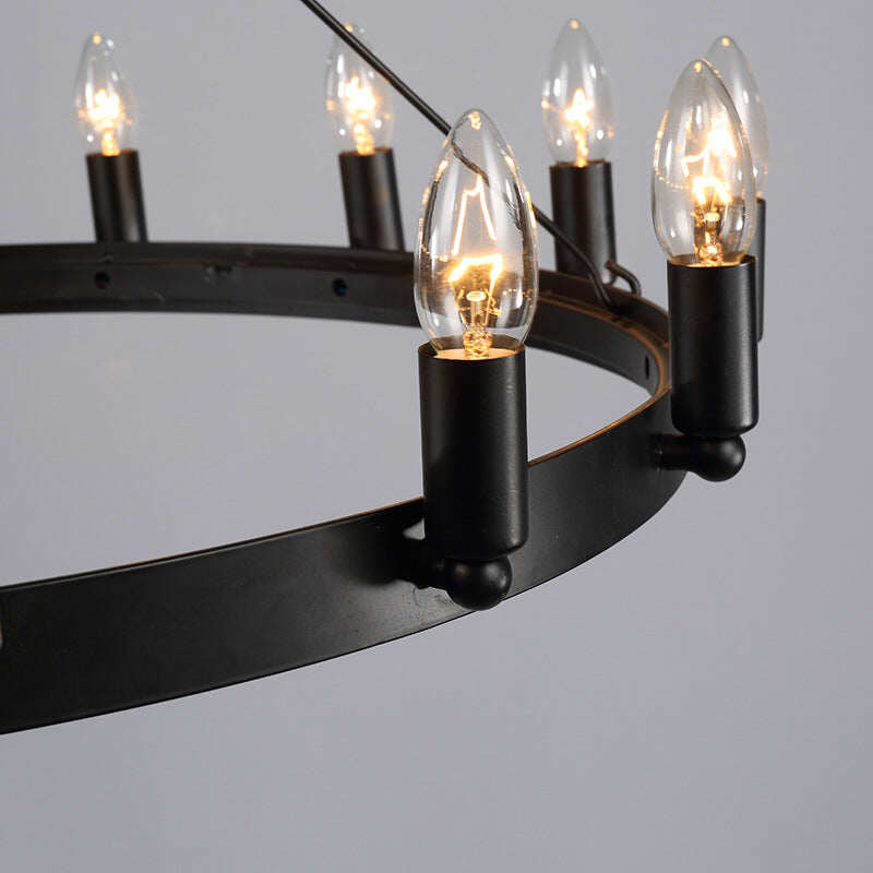 Round Wrought Iron Chandelier Living Room Bar Living Room Decorative Personality Cafe Candle Chandelier