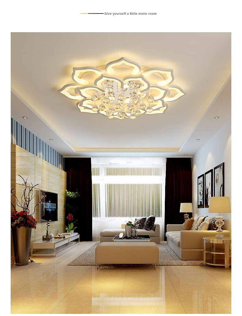Crystal Led Acrylic Ceiling Light Dining/Living Room Bedroom Flower Crystal Luminaire Vintage Luxury Elegant Bluetooth