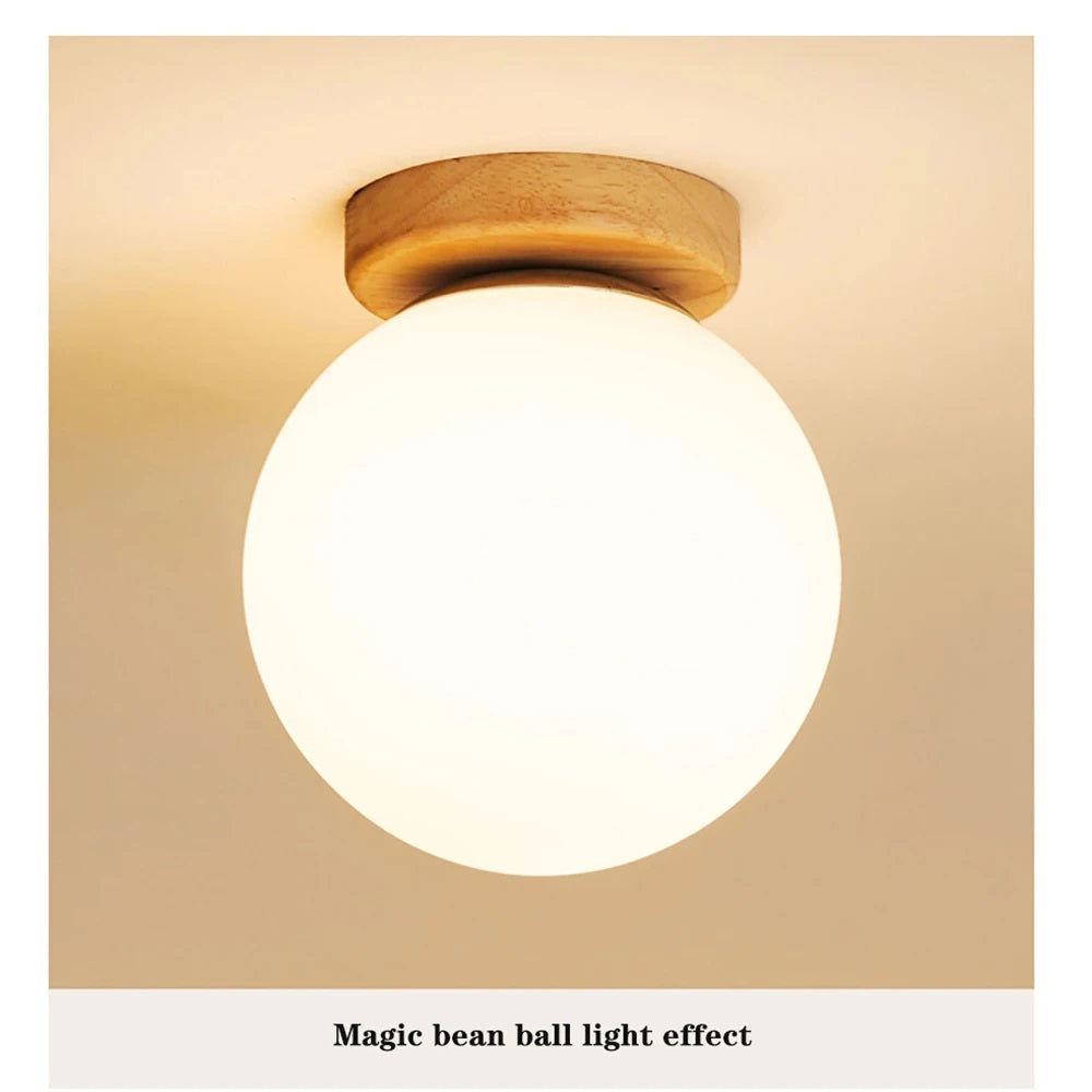 New E27 LED Nordic Solid Wood Ceiling Lamp Fixture Room Decor Lustre Modern Bedroom Glass Ball Ceiling Light