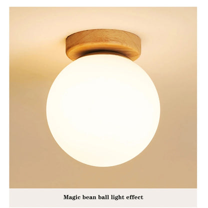 New E27 LED Nordic Solid Wood Ceiling Lamp Fixture Room Decor Lustre Modern Bedroom Glass Ball Ceiling Light