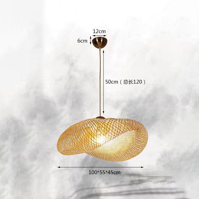 Handmade Bamboo Lamp Wicker Rattan Wave Shade Pendant Light Vintage Japanese Lamp Suspension Home Indoor Dining Table Room