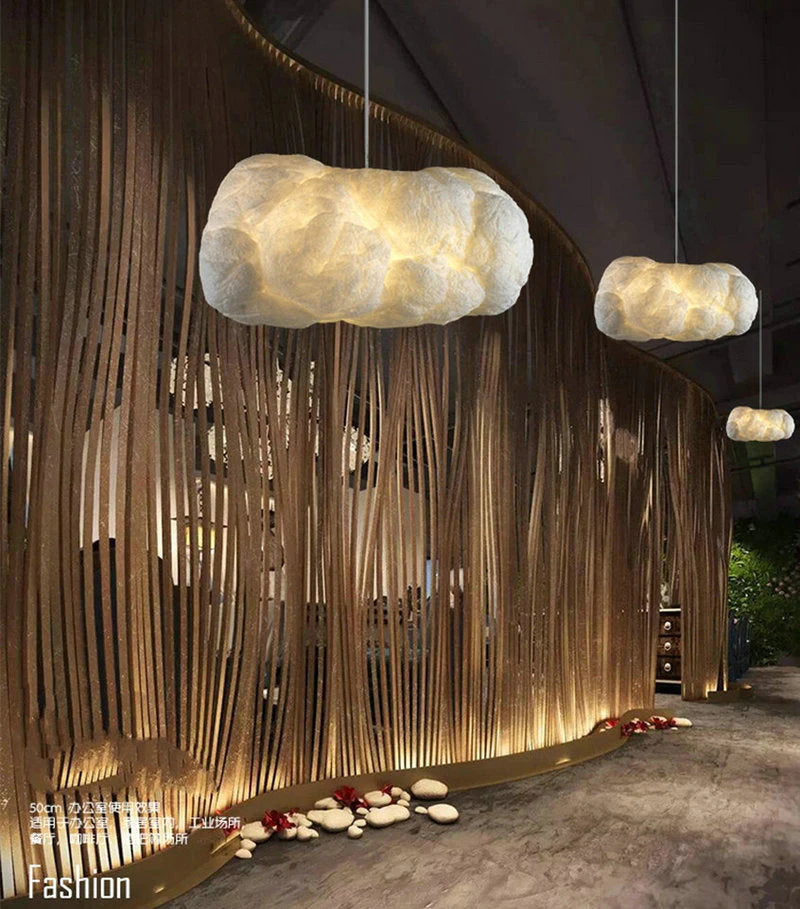 Creative White Cloud Pendant Lamp Silk Cotton E27 LED Stairwell Pendant Lights For Coffee Shop Children Kids