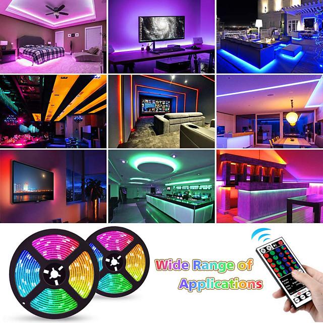 32.8ft 10M LED Light Strips RGB Tiktok Lights 600LEDs Flexible Color Change SMD 2835 with 44 Keys IR Remote Controller and 100-240V Power Supply for Home Bedroom Kitchen TV Back Lights DIY Deco