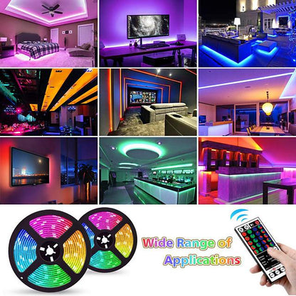 32.8ft 10M LED Light Strips RGB Tiktok Lights 600LEDs Flexible Color Change SMD 2835 with 44 Keys IR Remote Controller and 100-240V Power Supply for Home Bedroom Kitchen TV Back Lights DIY Deco