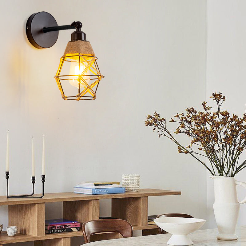 Woven Hemp Rope Iron Swing Arm Wall Lamp E27 Bulb Base Suitable for Living Room Bedroom Bedside Lamp