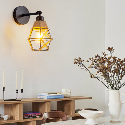 Woven Hemp Rope Iron Swing Arm Wall Lamp E27 Bulb Base Suitable for Living Room Bedroom Bedside Lamp