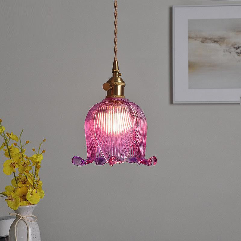 Vintage Creative LED Pendant Light Fixtures Home Deoor Reading Bedroom Knob Switch Loft Flower Glass Hanging Wall Lamp Luminaire