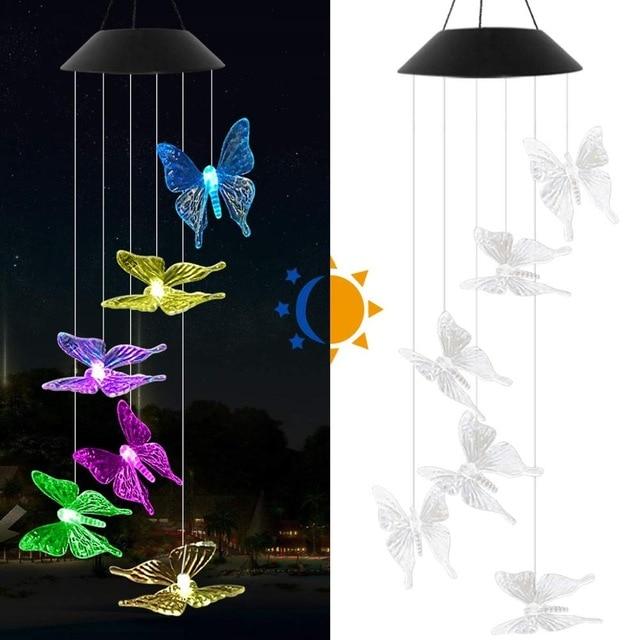 LED Solar Wind Chime Crystal Ball Hummingbird Wind Chime Light Color Changing Waterproof Hanging Solar Light For Home Garden