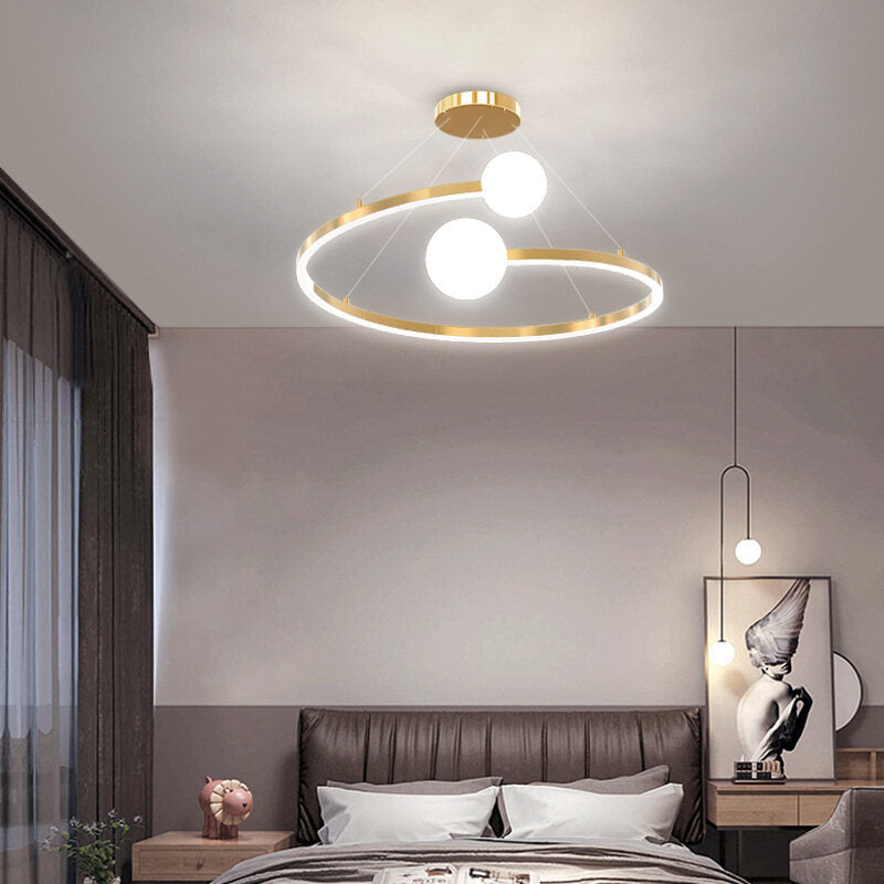 Children's room bedroom chandelier Scandinavian minimalist living room lamp creative gold ring art study chandelier