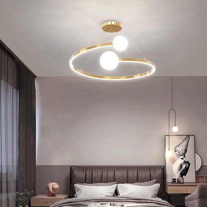 Children's room bedroom chandelier Scandinavian minimalist living room lamp creative gold ring art study chandelier