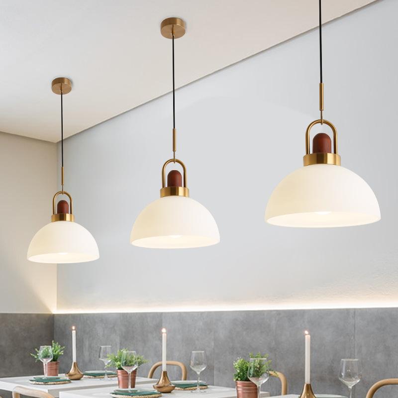 Solid Wood Chandelier Nordic Retro Minimalist Restaurant Shop Bar Bedroom Bedside Balcony Ball Glass Cover