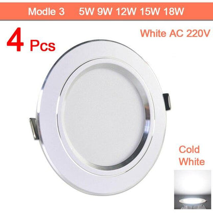 4pcs LED Spotlight 3W 5W 9W 12W 15W 18W LED Lamp AC Silver White Ultra Thin Indoor Round Recessed LED Spot Lighting