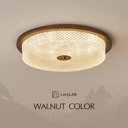 Engraved Crystal Acrylic Walnut Color French Retro Art Vintage Style Ceiling Light for Living Room Dining Room