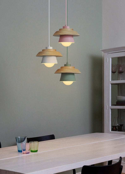 The Nordic modern minimalist bedroom small chandelier iron wood bowl hall creative personality Macarons restaurant LED lamp