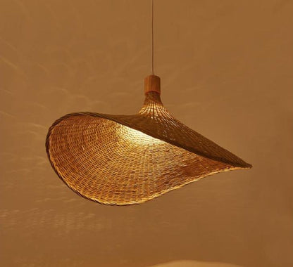 Bamboo Chandelier Rattan Straw Hat Lamp Stair Bamboo Lamp