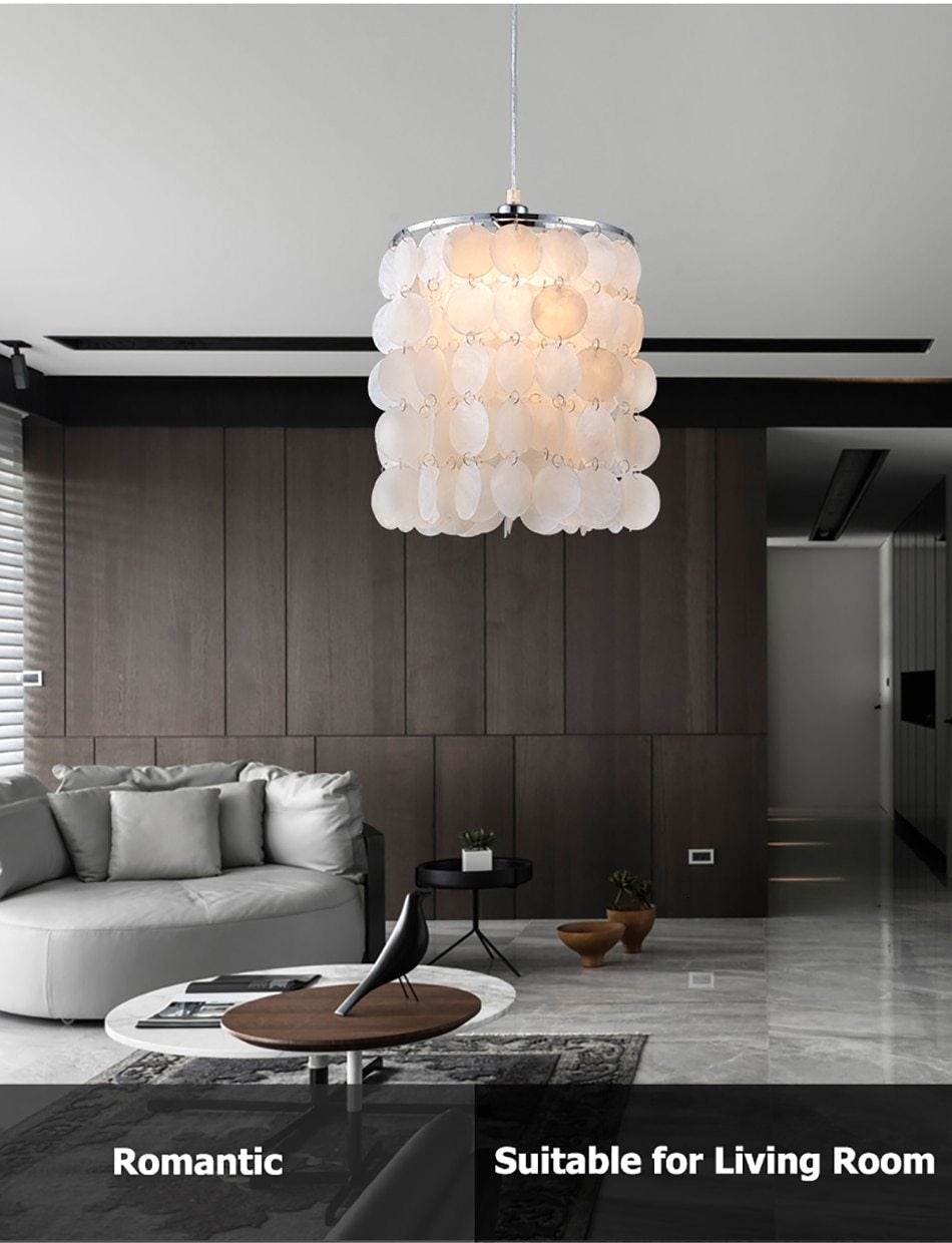 DIY Modern White Natural Seashell Pendant Lamps E14 LED Shell Lighting For Dining Room Living Room Kitchen Bedroom Home Fixture