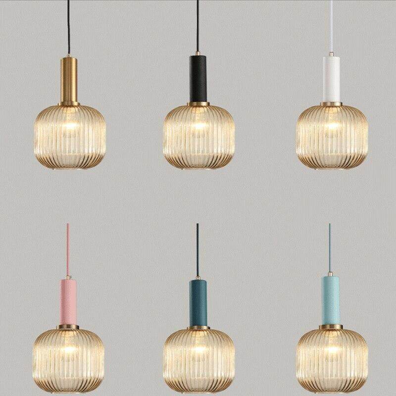 Novelty Stripe Glass Hanging Lights E27 LED 6 Color Lamp Holder Pendant Lamp For Kitchen Living Room Bedroom Hotel Restaurant