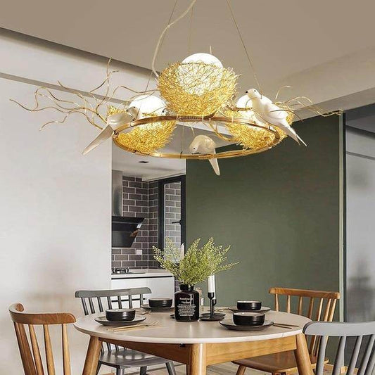 Led Bird Nest Modern Gold Ceiling Chandelier Vintage Oriental Industrial Nordic Lustre Lamp For Living Room Pendant Birds Lights