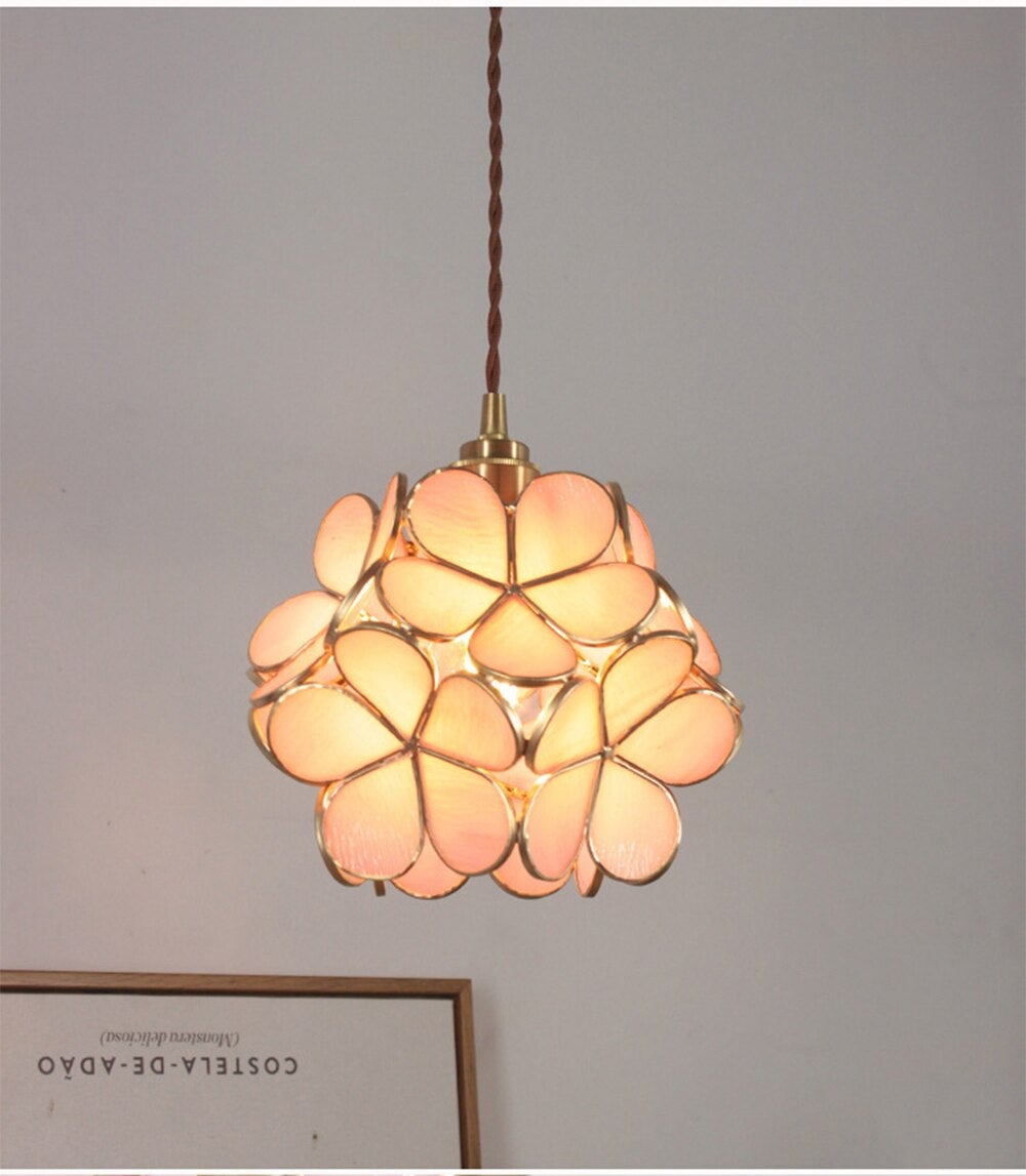 Glass Pendant Lamp Flower Lighting Japanese Loft LED Crystal Hanging Lights For Dining Room Bedroom Kitchen Art Deco Fixtures