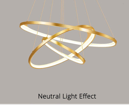 Golden Living Room Chandelier Post Modern Minimalist Atmosphere Light Luxury Nordic Art Ring Network Creative Restaurant Lamps