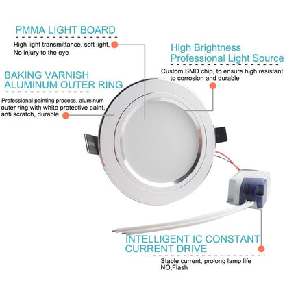 LED Downlight 3W 5W 10W 15W Round Silver White Ultra Thin Aluminum Round Recessed LED Spot Lighting