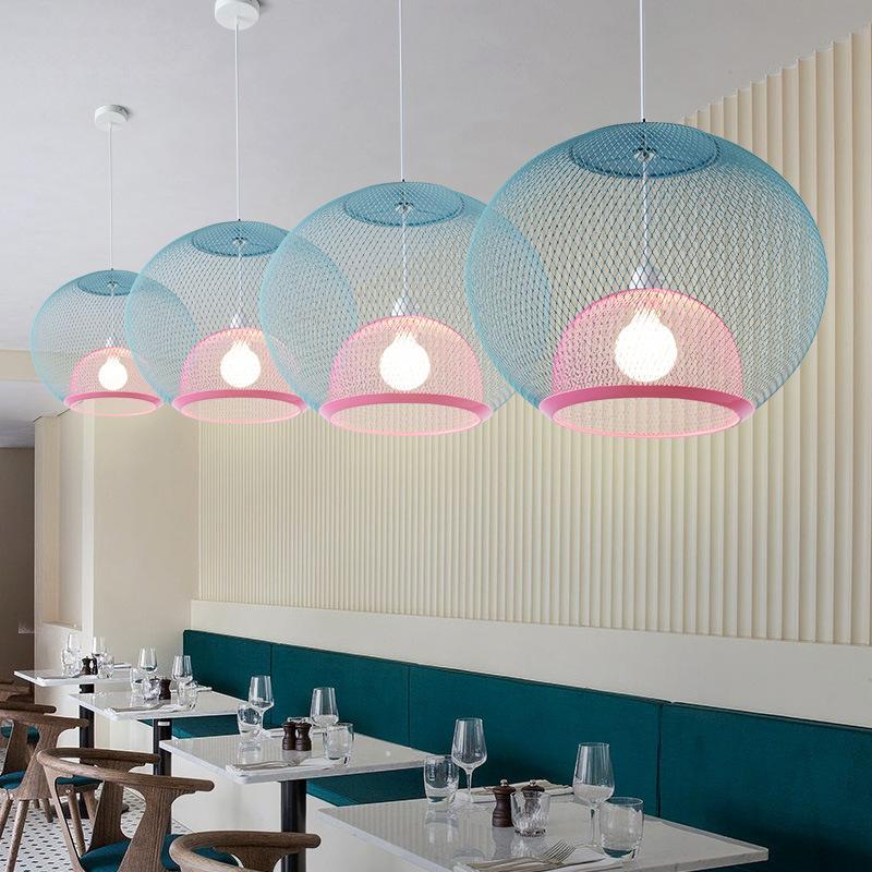 Nordic Simple Iron Grid Chandelier Modern Simple Cafe Restaurant Makaron Single Head Double Layer Birdcage Lamp