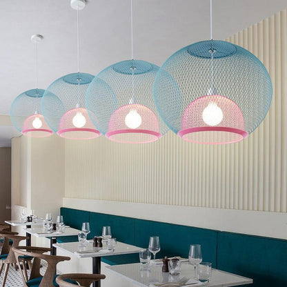 Nordic Simple Iron Grid Chandelier Modern Simple Cafe Restaurant Makaron Single Head Double Layer Birdcage Lamp