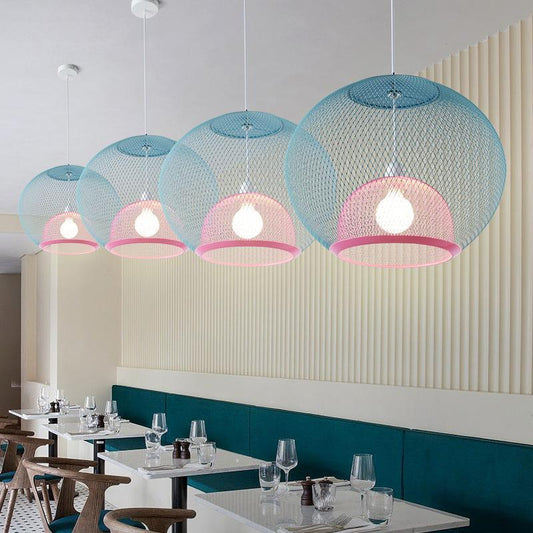 Nordic Simple Iron Grid Chandelier Modern Simple Cafe Restaurant Makaron Single Head Double Layer Birdcage Lamp